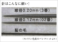 針はこんなに細い!(セイリン化成のパンフレットより)